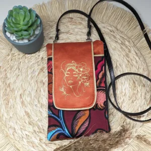 Pochette téléphone avec bandoulière - Cannelle