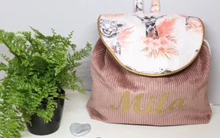 Sac maternelle velours vieux rose