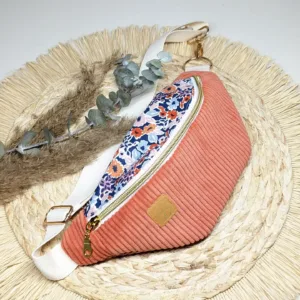 Sac banane velours côtelé - Pêche / Fleurs - Caroline