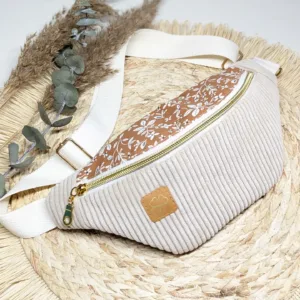 Sac banane velours côtelé beige - Fleurs | ENFANT | Paprika