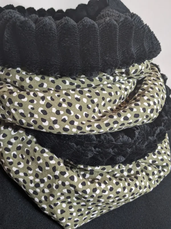 Echarpe double tour de cou hiver - Noir, kaki