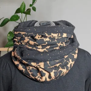 Echarpe double tour de cou fleurs moutarde