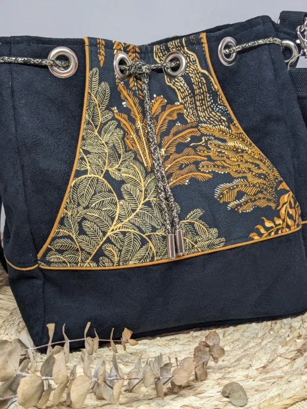 Sac à main seau noir imprimé floral "Automne" – Image 2