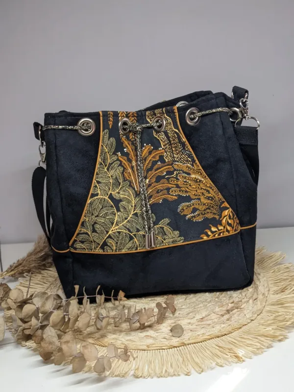 Sac à main seau noir imprimé floral "Automne" – Image 7