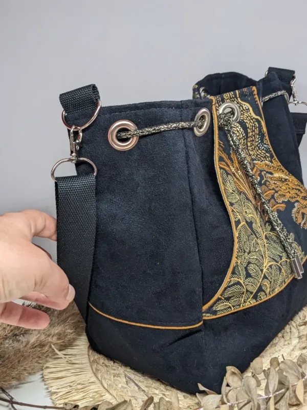 Sac à main seau noir imprimé floral "Automne" – Image 3