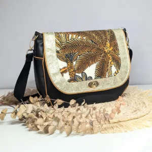 Sac à main besace noir imprimé floral "Automne"