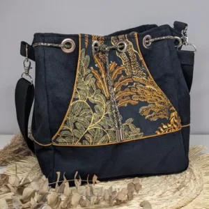 Sac à main seau noir imprimé floral "Automne"