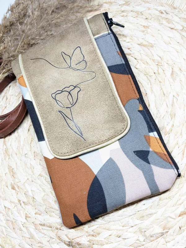 Sac bandoulière téléphone fait main marron