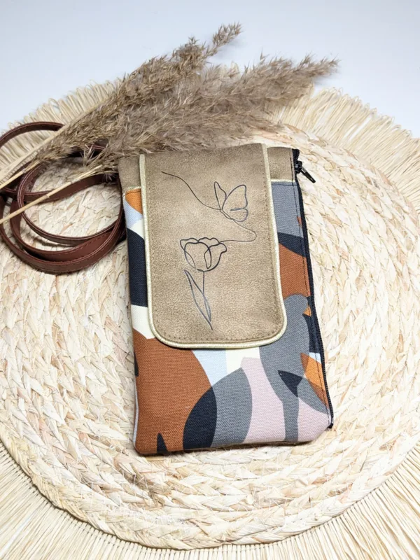 Sac bandoulière téléphone fait main marron