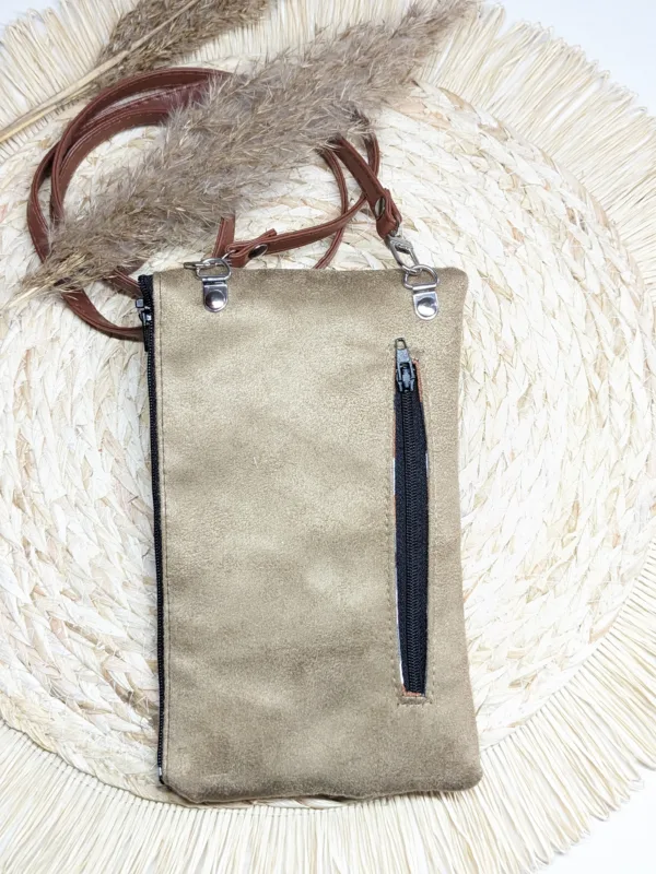 Sac bandoulière téléphone fait main marron