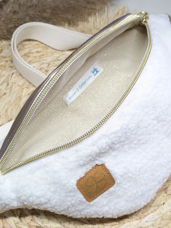 Sac banane bi matière - blanc moumoute taupe marron