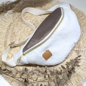 Sac banane bi matière - blanc moumoute taupe marron