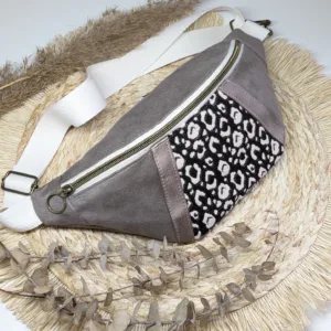 Sac banane - taupe léopard suédine marron