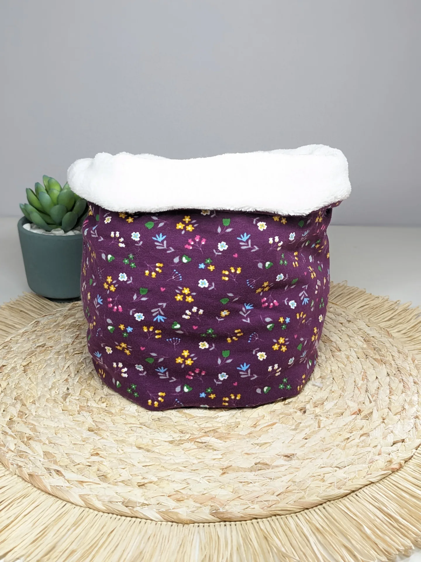 Tour de cou, Snood enfant - Fleurs fond prune - Fait main