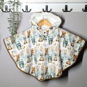 Poncho imperméable enfant bébé évolutif Animaux bleu marron , bien chaud hiver