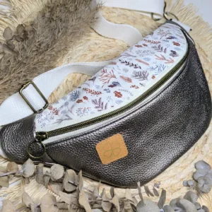 Sac banane printemps simili cuir bronze, coton feuilles. Idéal pour le printemps