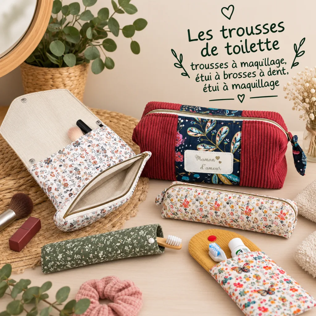 Trousses de toilette, trousse à maquillage, étui à brosse à dent, et étui à maquillage